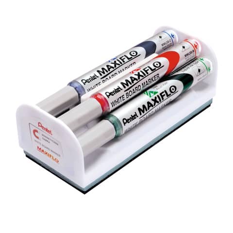 Set cancellino + 4 marcatori Pentel Maxiflo punta conica 4 mm - colori assortiti - MWL5S-4N